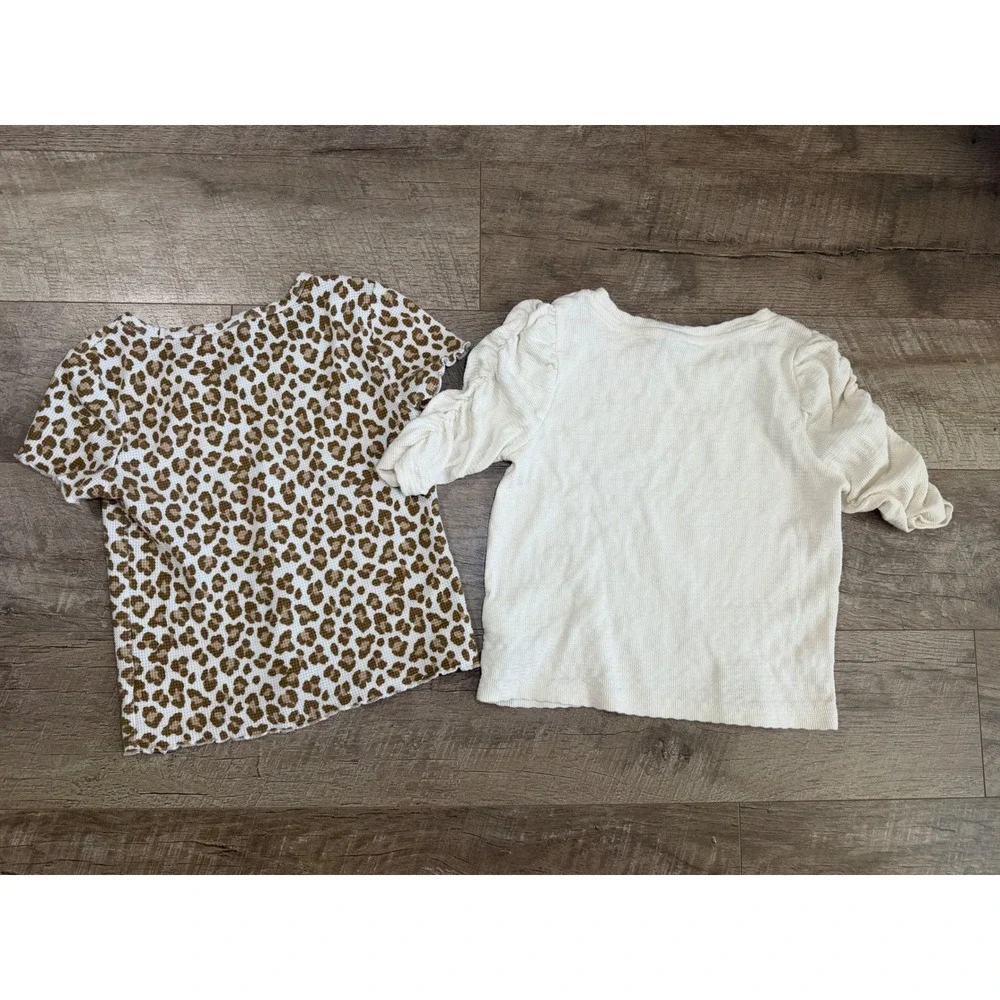 Old Navy Girl's Waffle Knit Top Set Leopard Print & Puff Sleeve Cream Size 8 M